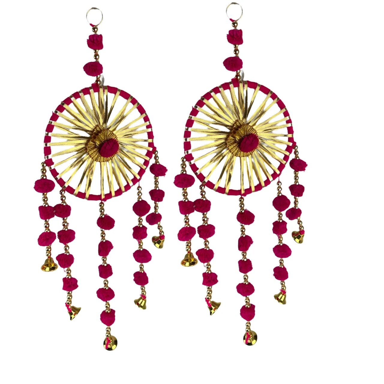 Ring Wall Hanging Woollen Stuffed Rajasthani Traditional Handicraft Set of 2 Wall Art Hanging Wind Chime Decorative Showpiece Diwali Gift Latkan for Home Office Decor